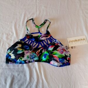 Tinibikini NWT Reversible Bikini Top Strappy Cobalt Tropical Print Size M New